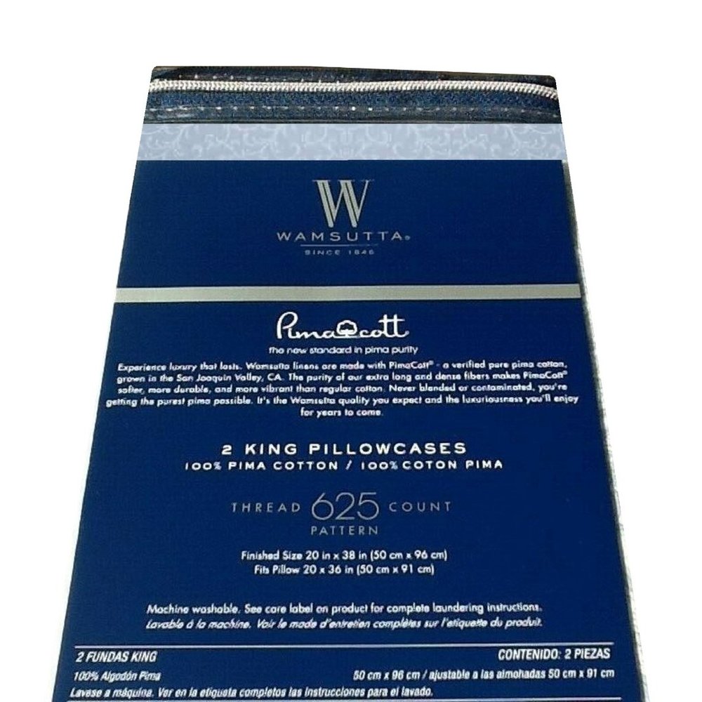 new LIGHT BLUE Wamsutta 625 TC SCROLL PATTERN 100% Cotton KING Pillowcases - Picture 3 of 5